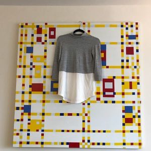 Three quarter length grey and cream billowy top